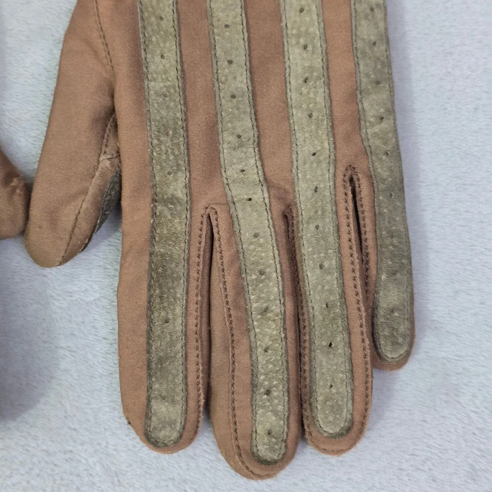 Vintage Isotoner Women's Tan Gloves Large Wool Trim Driving Gloves - Picture 12 of 15